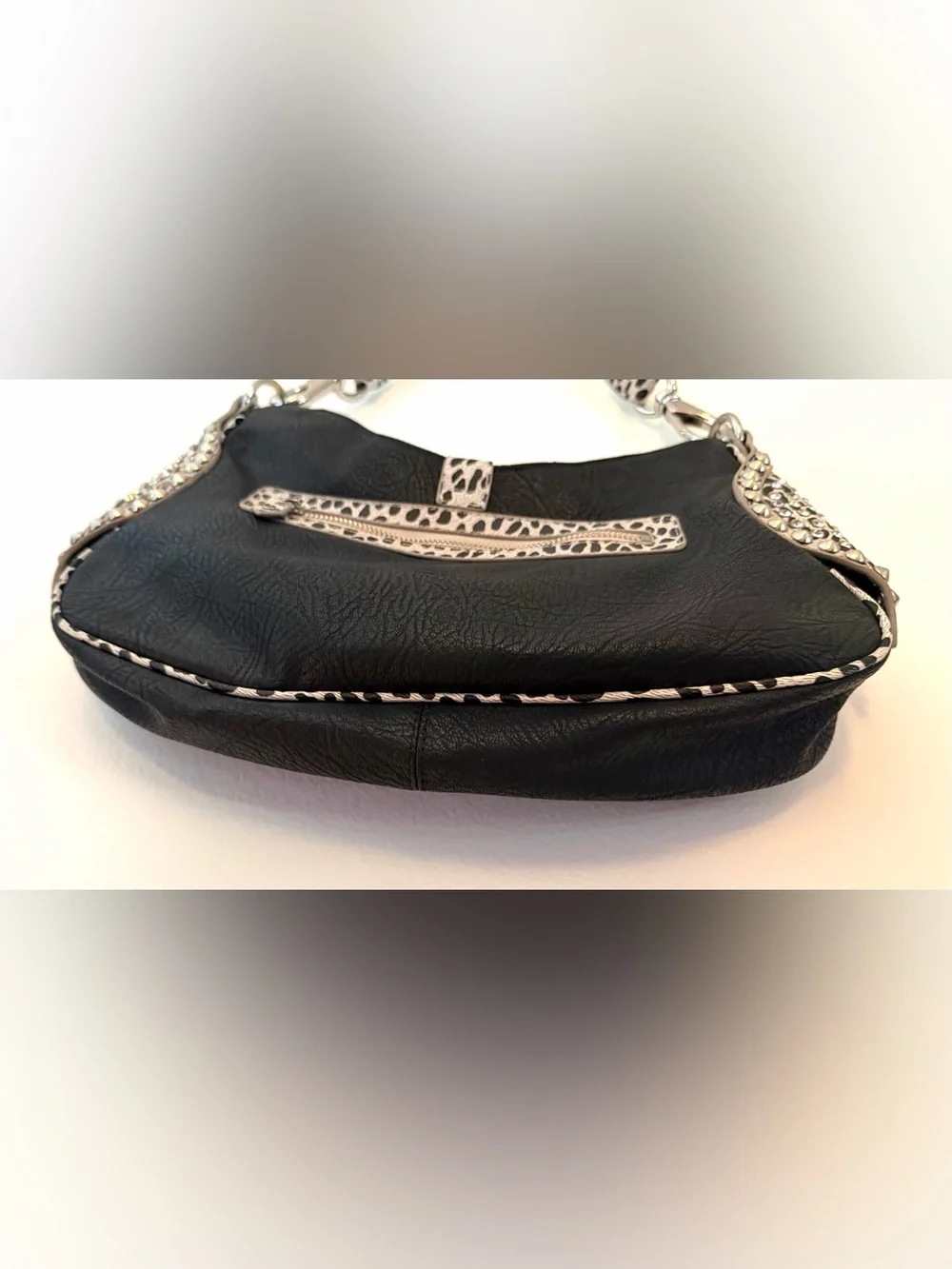 Vintage Hobo Purse Shoulder Bag Silver Studs Bling Snake Cheetah Black White Y2K